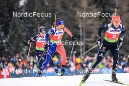 28.01.2023, Lenzerheide, Switzerland (SUI): Karoline Erdal (NOR), Gilonne Guigonnat (FRA), Selina Grotian (GER), (l-r) - IBU Open European Championships Biathlon, pursuit women, Lenzerheide (SUI). www.nordicfocus.com. © Manzoni/NordicFocus. Every downloaded picture is fee-liable.