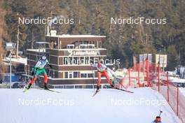 27.01.2023, Lenzerheide, Switzerland (SUI): Blagovest Stoyanov (BUL), Sandro Bovisi (SUI), (l-r) - IBU Open European Championships Biathlon, sprint men, Lenzerheide (SUI). www.nordicfocus.com. © Manzoni/NordicFocus. Every downloaded picture is fee-liable.