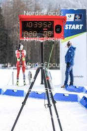 27.01.2023, Lenzerheide, Switzerland (SUI): Event Feature: Start timer - IBU Open European Championships Biathlon, sprint women, Lenzerheide (SUI). www.nordicfocus.com. © Manzoni/NordicFocus. Every downloaded picture is fee-liable.