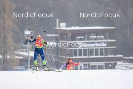 27.01.2023, Lenzerheide, Switzerland (SUI): Kaja Maric (SLO), Maria Remenova (SVK), (l-r) - IBU Open European Championships Biathlon, sprint women, Lenzerheide (SUI). www.nordicfocus.com. © Manzoni/NordicFocus. Every downloaded picture is fee-liable.