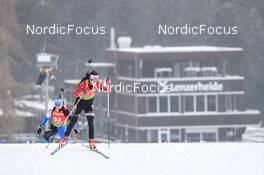 27.01.2023, Lenzerheide, Switzerland (SUI): Sofiya Balabanova (EST), Emilie Hansen (DEN), (l-r) - IBU Open European Championships Biathlon, sprint women, Lenzerheide (SUI). www.nordicfocus.com. © Manzoni/NordicFocus. Every downloaded picture is fee-liable.