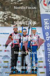 31.03.2023, Bessans, France (FRA): Camille Grataloup Manissolle (FRA), Antonin Guy (FRA), Emile Perrillat Bottonet (FRA), (l-r)  - French Championships biathlon, mass, Bessans (FRA). www.nordicfocus.com. © Authamayou/NordicFocus. Every downloaded picture is fee-liable.
