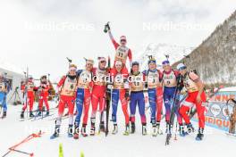01.04.2023, Bessans, France (FRA): Anaelle Bondoux (FRA), Camille Coupe (FRA), Lola Gilbert Jeanselme (FRA), Oceane Michelon (FRA), Margot Chichignoud (FRA), Noemie Remonnay (FRA), Fany Bertrand (FRA), Lisa Siberchicot (FRA), Ludmilla Roche (FRA), (l-r)  - French Championships biathlon, mass, Bessans (FRA). www.nordicfocus.com. © Authamayou/NordicFocus. Every downloaded picture is fee-liable.