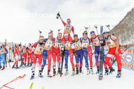 01.04.2023, Bessans, France (FRA): Anaelle Bondoux (FRA), Camille Coupe (FRA), Lola Gilbert Jeanselme (FRA), Margot Chichignoud (FRA), Oceane Michelon (FRA), Noemie Remonnay (FRA), Fany Bertrand (FRA), Lisa Siberchicot (FRA), Ludmilla Roche (FRA), (l-r)  - French Championships biathlon, mass, Bessans (FRA). www.nordicfocus.com. © Authamayou/NordicFocus. Every downloaded picture is fee-liable.