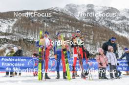 01.04.2023, Bessans, France (FRA): Quentin Fillon Maillet (FRA), Oscar Lombardot (FRA), Ambroise Meunier (FRA), (l-r)  - French Championships biathlon, mass, Bessans (FRA). www.nordicfocus.com. © Authamayou/NordicFocus. Every downloaded picture is fee-liable.