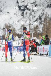 01.04.2023, Bessans, France (FRA): Oscar Lombardot (FRA), Quentin Fillon Maillet (FRA), (l-r)  - French Championships biathlon, mass, Bessans (FRA). www.nordicfocus.com. © Authamayou/NordicFocus. Every downloaded picture is fee-liable.