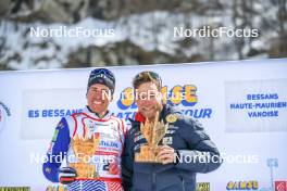 02.04.2023, Bessans, France (FRA): Quentin Fillon Maillet (FRA), Antonin Guigonnat (FRA), (l-r) - French Championships relay, Bessans (FRA). www.nordicfocus.com. © Authamayou/NordicFocus. Every downloaded picture is fee-liable.