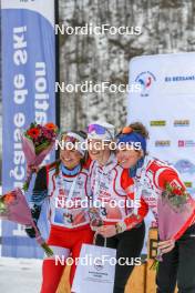 02.04.2023, Bessans, France (FRA): Coralie Perrin (FRA), Eva Laine (FRA), Fany Bertrand (FRA), (l-r)  - French Championships relay, Bessans (FRA). www.nordicfocus.com. © Authamayou/NordicFocus. Every downloaded picture is fee-liable.