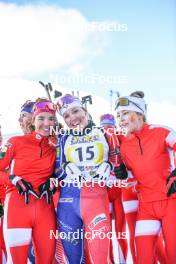 02.04.2023, Bessans, France (FRA): Marion Gravier (FRA), Oceane Michelon (FRA), Themice Fontaine (FRA), (l-r)  - French Championships relay, Bessans (FRA). www.nordicfocus.com. © Authamayou/NordicFocus. Every downloaded picture is fee-liable.