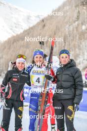 02.04.2023, Bessans, France (FRA): Anaelle Bondoux (FRA), Anais Chevalier-Bouchet (FRA), Alice Dusserre (FRA), (l-r)  - French Championships relay, Bessans (FRA). www.nordicfocus.com. © Authamayou/NordicFocus. Every downloaded picture is fee-liable.