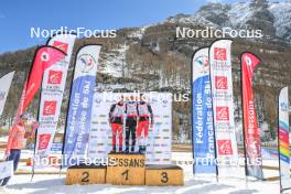 02.04.2023, Bessans, France (FRA): Mathieu Garcia (FRA), Antonin Guy (FRA), Mathieu Rey (FRA), (l-r)  - French Championships relay, Bessans (FRA). www.nordicfocus.com. © Authamayou/NordicFocus. Every downloaded picture is fee-liable.