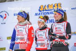 02.04.2023, Bessans, France (FRA): Anais Chevalier-Bouchet (FRA), Anaelle Bondoux (FRA), Alice Dusserre (FRA), (l-r)  - French Championships relay, Bessans (FRA). www.nordicfocus.com. © Authamayou/NordicFocus. Every downloaded picture is fee-liable.