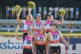 08.09.2023, Ruhpolding, Germany (GER): Julia Kink (GER), Franziska Preuss (GER), Amy Baserga (SUI), Susanne Meinen (SUI), Julia Vogler (GER), Lisa-Maria Spark (GER), (l-r) - German Championships biathlon, individual women, Ruhpolding (GER). www.nordicfocus.com. © Reichert/NordicFocus. Every downloaded picture is fee-liable.