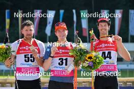 09.09.2023, Ruhpolding, Germany (GER): Philipp Nawrath (GER), Benedikt Doll (GER), Johannes Donhauser (GER), (l-r) - German Championships biathlon, sprint men, Ruhpolding (GER). www.nordicfocus.com. © Reichert/NordicFocus. Every downloaded picture is fee-liable.