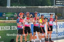 09.09.2023, Ruhpolding, Germany (GER): Benedikt Doll (GER), Philipp Nawrath (GER), Johannes Donhauser (GER), Jeremy Finello (SUI), Justus Strelow (GER), (l-r) - German Championships biathlon, sprint men, Ruhpolding (GER). www.nordicfocus.com. © Reichert/NordicFocus. Every downloaded picture is fee-liable.