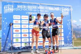 02.09.2023, Annecy, France (FRA): Teresa Stadlober (AUT), Lou Jeanmonnot (FRA), Victoria Carl (GER), (l-r) - Martin Fourcade Nordic Festival, Annecy (FRA). www.nordicfocus.com. © Manzoni/NordicFocus. Every downloaded picture is fee-liable.