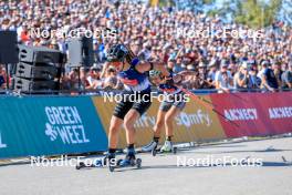 02.09.2023, Annecy, France (FRA): Julia Simon (FRA), Justine Braisaz-Bouchet (FRA), (l-r) - Martin Fourcade Nordic Festival, Annecy (FRA). www.nordicfocus.com. © Manzoni/NordicFocus. Every downloaded picture is fee-liable.