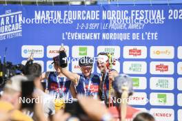 02.09.2023, Annecy, France (FRA): Teresa Stadlober (AUT), Lou Jeanmonnot (FRA), Victoria Carl (GER), (l-r) - Martin Fourcade Nordic Festival, Annecy (FRA). www.nordicfocus.com. © Authamayou/NordicFocus. Every downloaded picture is fee-liable.