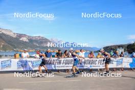 02.09.2023, Annecy, France (FRA): Mathis Desloges (FRA), James Clugnet (GBR), Remi Bourdin (FRA), (l-r) - Martin Fourcade Nordic Festival, Annecy (FRA). www.nordicfocus.com. © Manzoni/NordicFocus. Every downloaded picture is fee-liable.