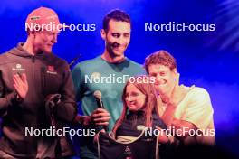 01.09.2023, Annecy, France (FRA): Benedikt Doll (GER), Martin Fourcade (FRA), Sturla Holm Laegreid (NOR), (l-r) - Martin Fourcade Nordic Festival, Annecy (FRA). www.nordicfocus.com. © Manzoni/NordicFocus. Every downloaded picture is fee-liable.