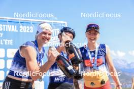 02.09.2023, Annecy, France (FRA): Victoria Carl (GER), Lou Jeanmonnot (FRA), Teresa Stadlober (AUT), (l-r) - Martin Fourcade Nordic Festival, Annecy (FRA). www.nordicfocus.com. © Manzoni/NordicFocus. Every downloaded picture is fee-liable.