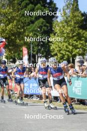 02.09.2023, Annecy, France (FRA): Patricija Eiduka (LAT), Lena Quintin (FRA), Alina Meier (SUI), (l-r) - Martin Fourcade Nordic Festival, Annecy (FRA). www.nordicfocus.com. © Authamayou/NordicFocus. Every downloaded picture is fee-liable.