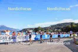 02.09.2023, Annecy, France (FRA): Hugo Lapalus (FRA), James Clugnet (GBR), Arnaud Chautemps (FRA), (l-r) - Martin Fourcade Nordic Festival, Annecy (FRA). www.nordicfocus.com. © Manzoni/NordicFocus. Every downloaded picture is fee-liable.