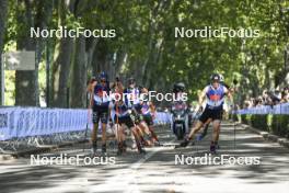 02.09.2023, Annecy, France (FRA): Quentin Fillon-Maillet (FRA), Benedikt Doll (GER), Sturla Holm Laegreid (NOR), (l-r) - Martin Fourcade Nordic Festival, Annecy (FRA). www.nordicfocus.com. © Authamayou/NordicFocus. Every downloaded picture is fee-liable.