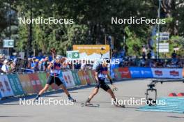 02.09.2023, Annecy, France (FRA): Vetle Sjaastad Christiansen (NOR), Emilien Jacquelin (FRA), (l-r) - Martin Fourcade Nordic Festival, Annecy (FRA). www.nordicfocus.com. © Manzoni/NordicFocus. Every downloaded picture is fee-liable.