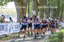 02.09.2023, Annecy, France (FRA): Arnaud Chautemps (FRA), Lucas Chanavat (FRA), Hugo Lapalus (FRA), (l-r) - Martin Fourcade Nordic Festival, Annecy (FRA). www.nordicfocus.com. © Manzoni/NordicFocus. Every downloaded picture is fee-liable.