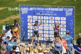 02.09.2023, Annecy, France (FRA): Teresa Stadlober (AUT), Lou Jeanmonnot (FRA), Victoria Carl (GER), (l-r) - Martin Fourcade Nordic Festival, Annecy (FRA). www.nordicfocus.com. © Authamayou/NordicFocus. Every downloaded picture is fee-liable.