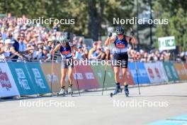 02.09.2023, Annecy, France (FRA): Justine Braisaz-Bouchet (FRA), Julia Simon (FRA), (l-r) - Martin Fourcade Nordic Festival, Annecy (FRA). www.nordicfocus.com. © Manzoni/NordicFocus. Every downloaded picture is fee-liable.