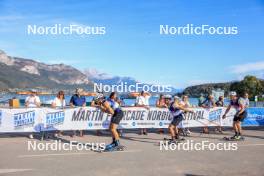 02.09.2023, Annecy, France (FRA): Theo Schely (FRA), Renaud Jay (FRA), Janik Riebli (SUI), (l-r) - Martin Fourcade Nordic Festival, Annecy (FRA). www.nordicfocus.com. © Manzoni/NordicFocus. Every downloaded picture is fee-liable.