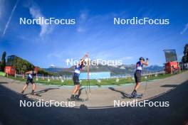 02.09.2023, Annecy, France (FRA): Victor Lovera (FRA), Hugo Lapalus (FRA), Michal Novak (CZE), (l-r) - Martin Fourcade Nordic Festival, Annecy (FRA). www.nordicfocus.com. © Manzoni/NordicFocus. Every downloaded picture is fee-liable.