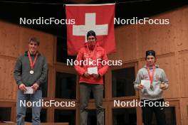 25.03.2023, Ulrichen, Switzerland (SUI): Silvano Demarmels (SUI), Remo Burch (SUI), Jens Berger (SUI), (l-r) - Swiss Championships biathon, mass, Ulrichen (SUI). www.nordicfocus.com. © Manzoni/NordicFocus. Every downloaded picture is fee-liable.