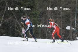 25.03.2023, Ulrichen, Switzerland (SUI): Lara Marti (SUI), Eliane Kiser (SUI), (l-r) - Swiss Championships biathon, mass, Ulrichen (SUI). www.nordicfocus.com. © Manzoni/NordicFocus. Every downloaded picture is fee-liable.