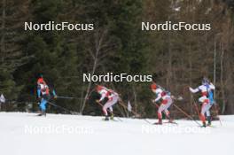 25.03.2023, Ulrichen, Switzerland (SUI): Francois Mars (SUI), Felix Ullmann (SUI), Mathis Profit (SUI), Dominic Vogt (SUI), (l-r) - Swiss Championships biathon, mass, Ulrichen (SUI). www.nordicfocus.com. © Manzoni/NordicFocus. Every downloaded picture is fee-liable.