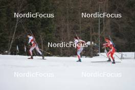 25.03.2023, Ulrichen, Switzerland (SUI): Marlène Sophie Perren (SUI), Chiara Arnet (SUI), Annina Zberg (SUI), (l-r) - Swiss Championships biathon, mass, Ulrichen (SUI). www.nordicfocus.com. © Manzoni/NordicFocus. Every downloaded picture is fee-liable.