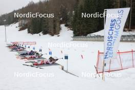 25.03.2023, Ulrichen, Switzerland (SUI): Annina Zberg (SUI), Alessia Nager (SUI), Chiara Arnet (SUI), Marlène Sophie Perren (SUI), (l-r) - Swiss Championships biathon, mass, Ulrichen (SUI). www.nordicfocus.com. © Manzoni/NordicFocus. Every downloaded picture is fee-liable.