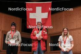 25.03.2023, Ulrichen, Switzerland (SUI): Lara Berwert (SUI), Marlène Sophie Perren (SUI), Alessia Nager (SUI), (l-r) - Swiss Championships biathon, mass, Ulrichen (SUI). www.nordicfocus.com. © Manzoni/NordicFocus. Every downloaded picture is fee-liable.
