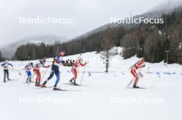 25.03.2023, Ulrichen, Switzerland (SUI): Jesco Mengis (SUI), Levin Kunz (SUI), Silvano Demarmels (SUI), Jonin Wyss (SUI), Remo Burch (SUI), Matthias Riebli (SUI), (l-r) - Swiss Championships biathon, mass, Ulrichen (SUI). www.nordicfocus.com. © Manzoni/NordicFocus. Every downloaded picture is fee-liable.