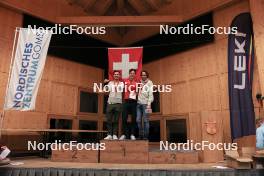 25.03.2023, Ulrichen, Switzerland (SUI): Joscha Burkhalter (SUI), Niklas Hartweg (SUI), Jeremy Finello (SUI), (l-r) - Swiss Championships biathon, mass, Ulrichen (SUI). www.nordicfocus.com. © Manzoni/NordicFocus. Every downloaded picture is fee-liable.