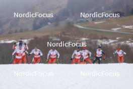 25.03.2023, Ulrichen, Switzerland (SUI): Niklas Hartweg (SUI), Joscha Burkhalter (SUI), Laurin Fravi (SUI), Jeremy Finello (SUI), (l-r) - Swiss Championships biathon, mass, Ulrichen (SUI). www.nordicfocus.com. © Manzoni/NordicFocus. Every downloaded picture is fee-liable.