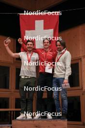 25.03.2023, Ulrichen, Switzerland (SUI): Joscha Burkhalter (SUI), Niklas Hartweg (SUI), Jeremy Finello (SUI), (l-r) - Swiss Championships biathon, mass, Ulrichen (SUI). www.nordicfocus.com. © Manzoni/NordicFocus. Every downloaded picture is fee-liable.