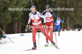 25.03.2023, Ulrichen, Switzerland (SUI): Lydia Hiernickel (SUI), Lea Fischer (SUI), (l-r) - Swiss Championships biathon, mass, Ulrichen (SUI). www.nordicfocus.com. © Manzoni/NordicFocus. Every downloaded picture is fee-liable.