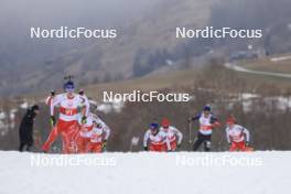 25.03.2023, Ulrichen, Switzerland (SUI): Niklas Hartweg (SUI), Jeremy Finello (SUI), Gion Stalder (SUI), Arnaud Du Pasquier (SUI), Sandro Bovisi (SUI), (l-r) - Swiss Championships biathon, mass, Ulrichen (SUI). www.nordicfocus.com. © Manzoni/NordicFocus. Every downloaded picture is fee-liable.