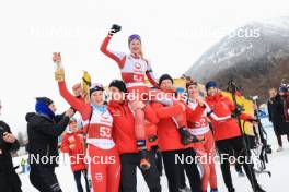 25.03.2023, Ulrichen, Switzerland (SUI): Lara Berwert (SUI), Alessia Nager (SUI), Chiara Arnet (SUI), (l-r) - Swiss Championships biathon, mass, Ulrichen (SUI). www.nordicfocus.com. © Manzoni/NordicFocus. Every downloaded picture is fee-liable.