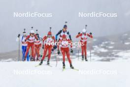 25.03.2023, Ulrichen, Switzerland (SUI): Jakob Sirenko (GER), Loris Maier (SUI), Remo Burch (SUI), Matthias Riebli (SUI), Jens Berger (SUI), Jonin Wyss (SUI), (l-r) - Swiss Championships biathon, mass, Ulrichen (SUI). www.nordicfocus.com. © Manzoni/NordicFocus. Every downloaded picture is fee-liable.