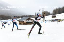 25.03.2023, Ulrichen, Switzerland (SUI): Jonin Wyss (SUI), Laurin Merz (SUI), (l-r) - Swiss Championships biathon, mass, Ulrichen (SUI). www.nordicfocus.com. © Manzoni/NordicFocus. Every downloaded picture is fee-liable.