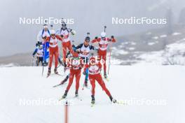 25.03.2023, Ulrichen, Switzerland (SUI): Loris Maier (SUI), Silvano Demarmels (SUI), Jonin Wyss (SUI), Remo Burch (SUI), Matthias Riebli (SUI), Jens Berger (SUI), (l-r) - Swiss Championships biathon, mass, Ulrichen (SUI). www.nordicfocus.com. © Manzoni/NordicFocus. Every downloaded picture is fee-liable.